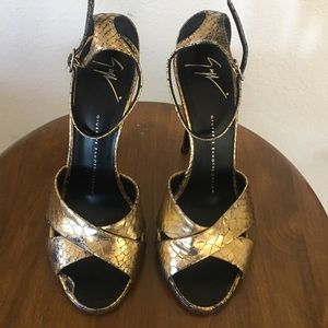 Giuseppe Zanotti Gold Python Ankle Buckle Sandal